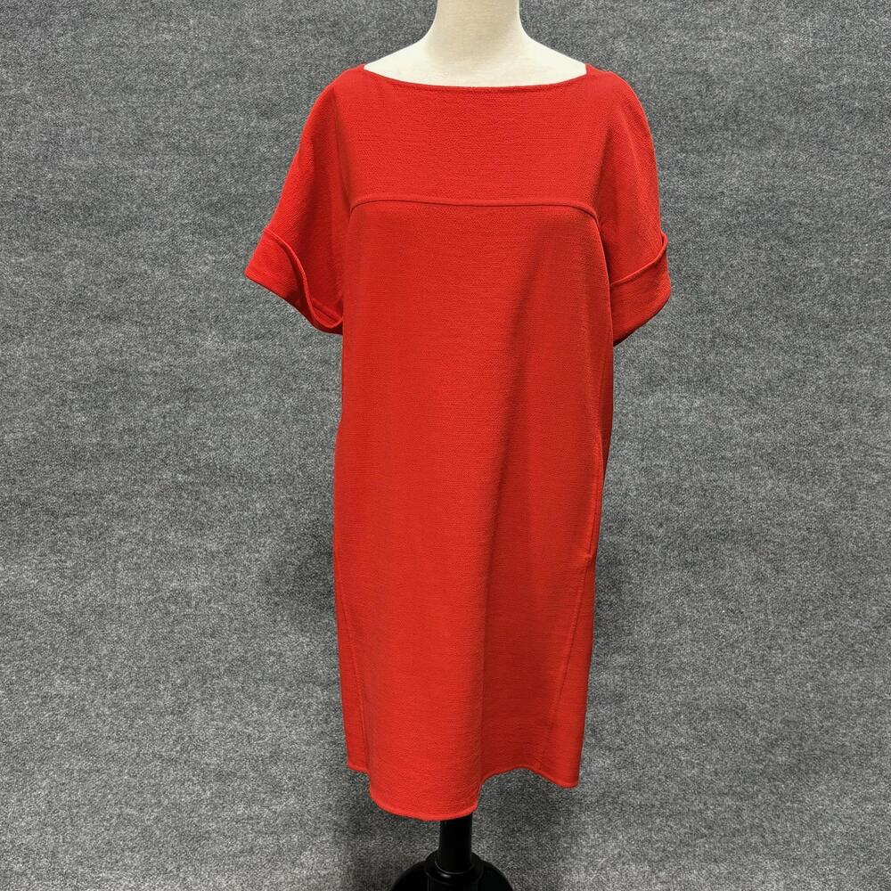 Oscar De La Renta Dress Womens 8 Red Bow Back Short Sleeve Shift Knee Length
